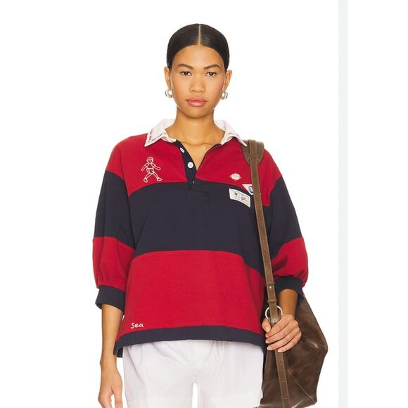 Sea Carolyn Embroidered Polo Shirt in Red Blue L - Picture 1 of 5